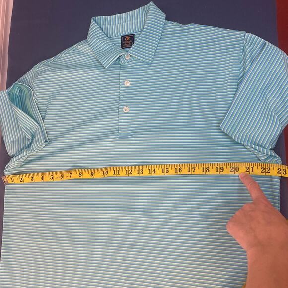 Craig Reagin Clothiers Green White Horizontal Stripe Polo Golf Shirt Medium - Picture 6 of 7